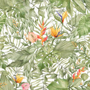 Green Leaves with Exotic Flowers Wallpaper