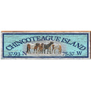 Chincoteague Island Horses Blue Latitude Longitude | Wall Art Print on Real Wood