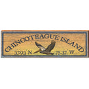 Chincoteague Island Pelican Sunburst Latitude Longitude | Wall Art Print on Real Wood
