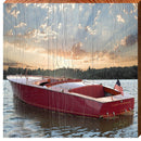 Lake Norman Vintage Boat Sunset | Wall Art Print on Real Wood