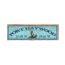 Port Haywood Mermaid Latitude Longitude Sign | Wall Art Print on Real Wood