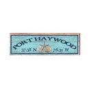 Port Haywood Triple Shells Latitude Longitude Sign | Wall Art Print on Real Wood