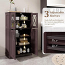Brown Bathroom Towel Linen Cabinet with Glass Doors and Storage Shelves