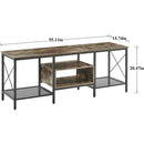 Industrial Farmhouse Metal Wood TV Stand with Media Storage Shelves