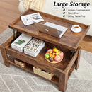 Modern Lift Top Coffee Table with Storage Shelf in Brown Wood Finish