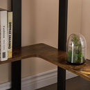 Corner Computer Desk with Keyboard Tray and Storage Shelves in Brown