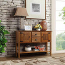 Solid Wood Farmhouse Console Table Buffet Cabinet with Storage Drawers in Brown