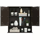 Brown Wooden Bathroom Wall / Medicine Cabinet with Mirrored Doors and Shelf