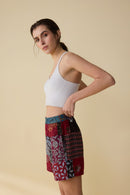 Isabella Paisley Patchwork Shorts In Red And Gray