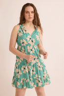 Fiona's Floral A-Line Dress In Turquoise
