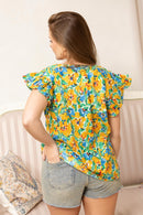Leilani Floral Pattern Top In Yellow and Blue
