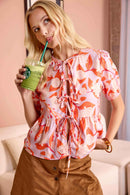 Bohera Petal Fold Puff Sleeve Top with Bow Tie in Saffron Shine