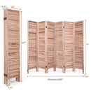 6-Panel Classic Louver Slatted Room Divider Screen in Brown Wood Finish