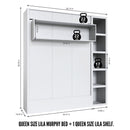 Easy-Lift Queen Murphy Wall Bed in White with Bookshelf