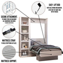 Easy-Lift Twin Murphy Wall Bed in Natural Brown Wood Grain with Bookshelf