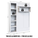 Easy-Lift Twin Murphy Wall Bed in Dark Grey with Bookshelf