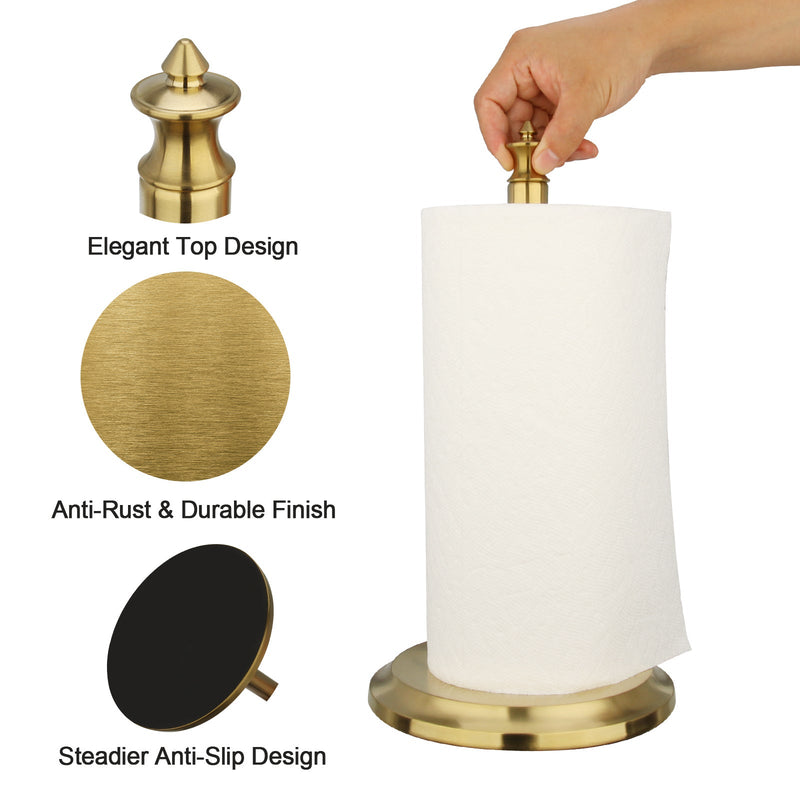 Brushed Gold Paper Towel Holder Roll Dispenser Stand for Kitchen Countertop & Dining Room Table - AK79304-BTG