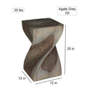 Haussmann Big Twist Wood End Table 12 in SQ x 20 in Height Grey Oil