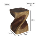Haussmann Big Twist Wood End Table 14 in SQ x 20 in Height Antique Oak Oil