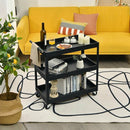 Black Steel Frame Kitchen Serving Utility Cart on Wheels with 2 Bottom Shelves