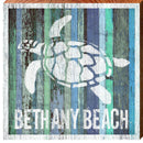 Bethany Beach Sea Turtle Coastal Blue Wall Art Print on Real Wood