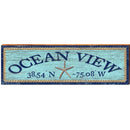 Ocean View Starfish Blue Rope Latitude Longitude | Wall Art Print on Real Wood