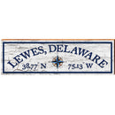 Lewes, Delaware Compass White Latitude Longitude | Wall Art Print on Real Wood