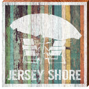 Jersey Shore Beach Umbrella & Chairs Orange Boards | Wall Art Print on Real Wood