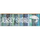 Jersey Shore Beach Umbrella & Chairs Blue Boards | Wall Art Print on Real Wood
