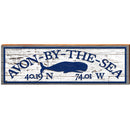 Avon-By-The-Sea Whale White Shabby Latitude Longitude | Wall Art Print on Real Wood