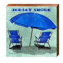 Jersey Shore Blue Beach Umbrellas & Chairs | Wall Art Print on Real Wood