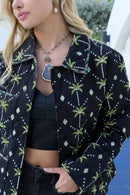 Everglade Dreams Cotton Jacket in Midnight Black & Green