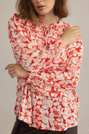 Cherry Fleur Ruffle Top in Crimson Pink