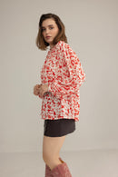 Cherry Fleur Ruffle Top in Crimson Pink