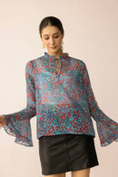 Rosette Reverie Top in Blue