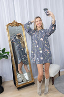 Wildflower Whisper Mini Dress in Dusk Grey