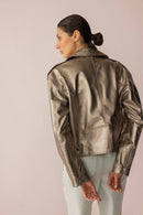 Astrid Shimmer Leather Jacket in Cosmic Silver