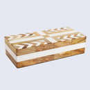 Patisserie Adorn Pattern Decorative Storage Box, Resin & Wood Inlay in 7 Sizes, Brown-White