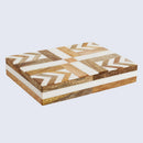 Patisserie Adorn Pattern Decorative Storage Box, Resin & Wood Inlay in 7 Sizes, Brown-White