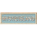 Mystic Island Coastal Blue Sign | Wall Art Print on Real Wood