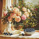 Vase with Roses and Blueberries Still Life Counted Cross Stitch Kit by Luca-S B719L