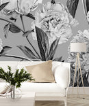 Grey Wallpaper with Peonies
