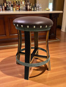 Brown Oak Barrel Bar Stool - Memory Foam Upholstery - Whiskey Barrel Stave Pub Stool - Counter Height - Handmade Wine Barrel Chair