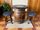 Dark Navy Blue Oak Barrel Bar Stool - Memory Foam Upholstery - Whiskey Barrel Stave Pub Stool - Counter Height - Handmade Wine Barrel Chair