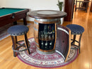 Dark Navy Blue Oak Barrel Bar Stool - Memory Foam Upholstery - Whiskey Barrel Stave Pub Stool - Counter Height - Handmade Wine Barrel Chair