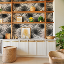 Palm Deco Wallpaper, black and blush