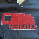 Nebraska Heart Cutout V-Neck Rhinestone Tee | Multiple Sizes | Nature Finds & Designs