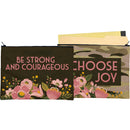 Be Strong And Courageous Zipper Folder | Double-Sided Camo Jumbo Pouch | 14.25" x 10"
