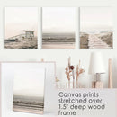 3 Piece Beige Coastal Wall Art. Waves, Beach Path, Lifeguard