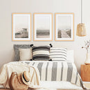 3 Piece Beige Coastal Wall Art. Waves, Beach Path, Lifeguard
